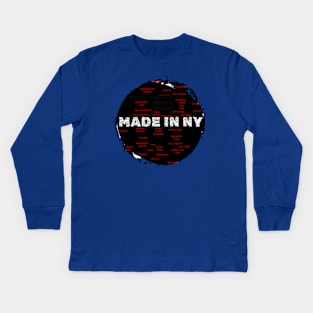 Made In NY Map Born & Raised By Abby Anime (c) Kids Long Sleeve T-Shirt